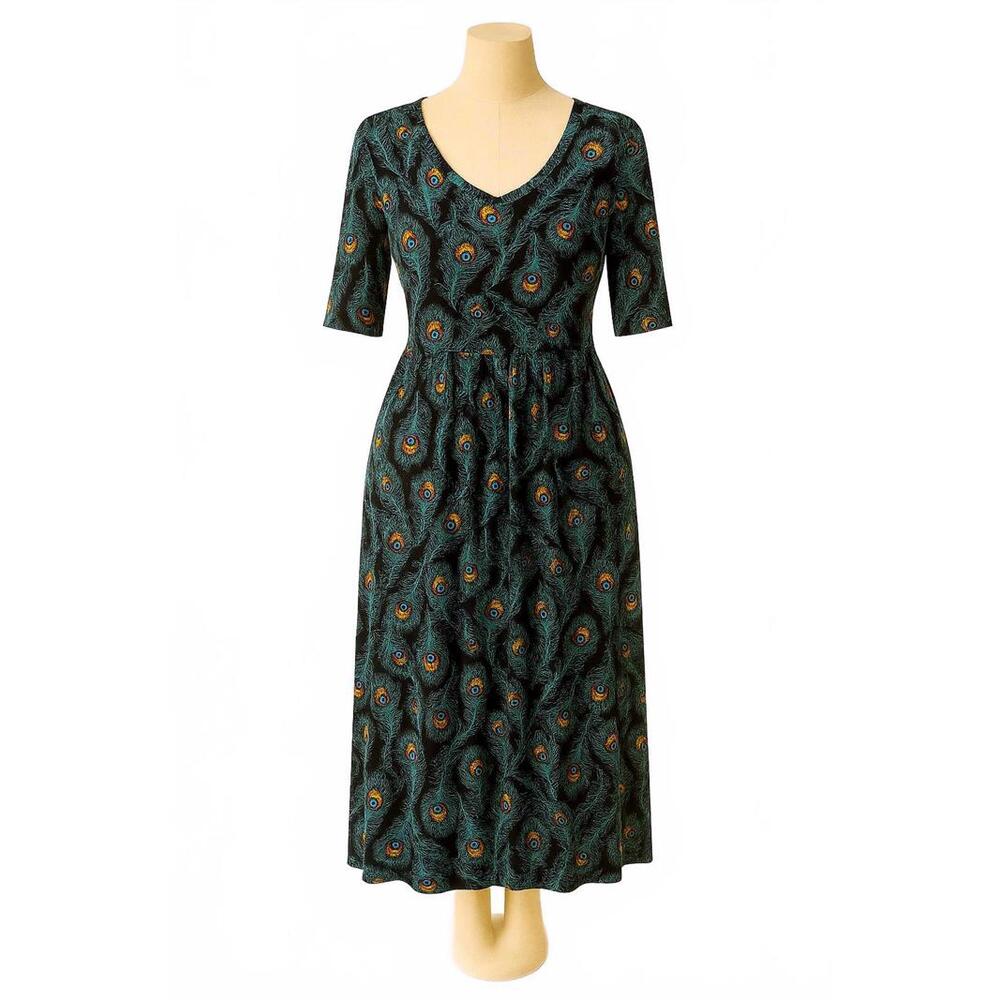LuLaRoe Midi Dress in Teal Peacock Print